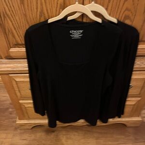 Chico's cool touch square neck 3/4 sleeve BlackWomen's Top